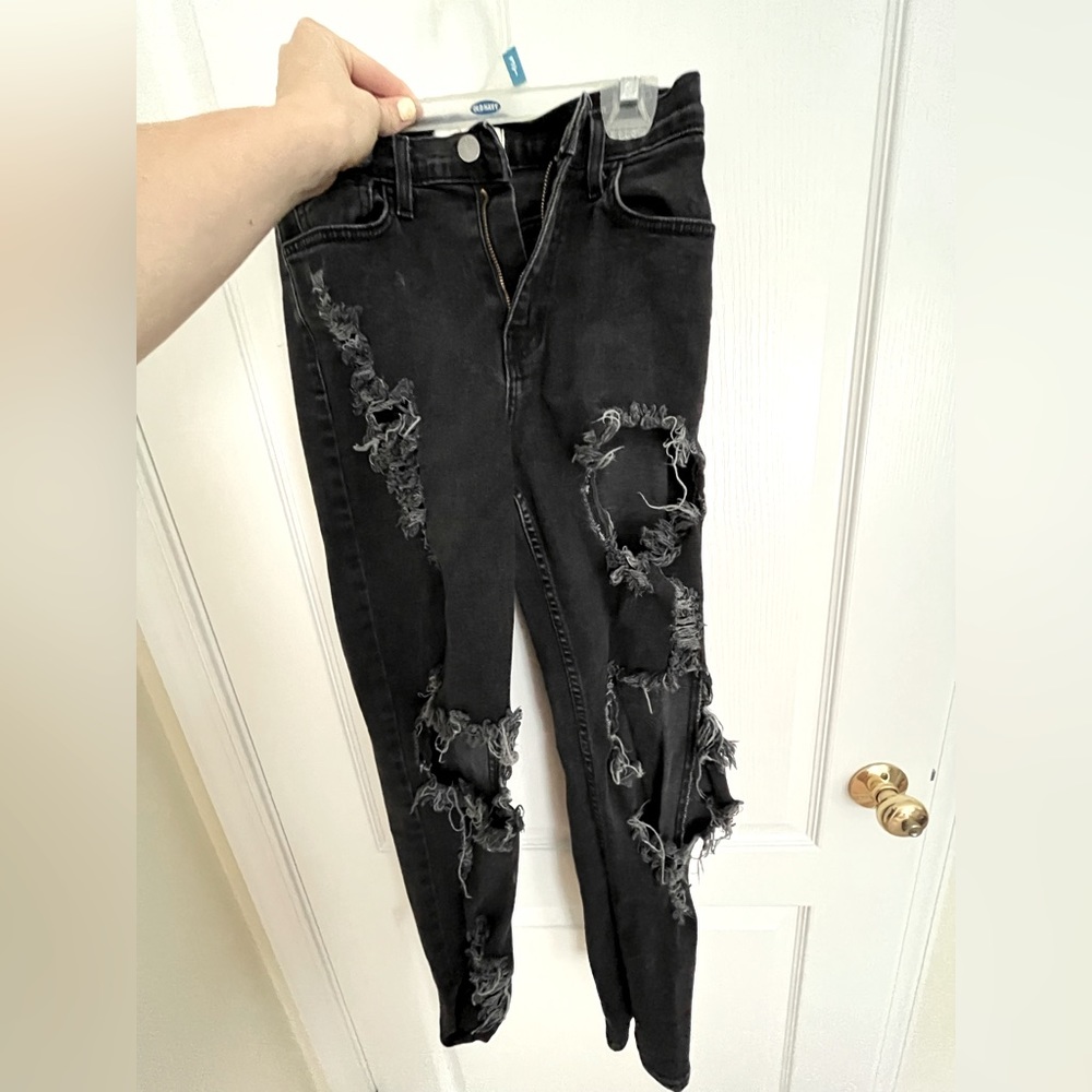 Vibrant Black Jeans with Large Rips Size 3